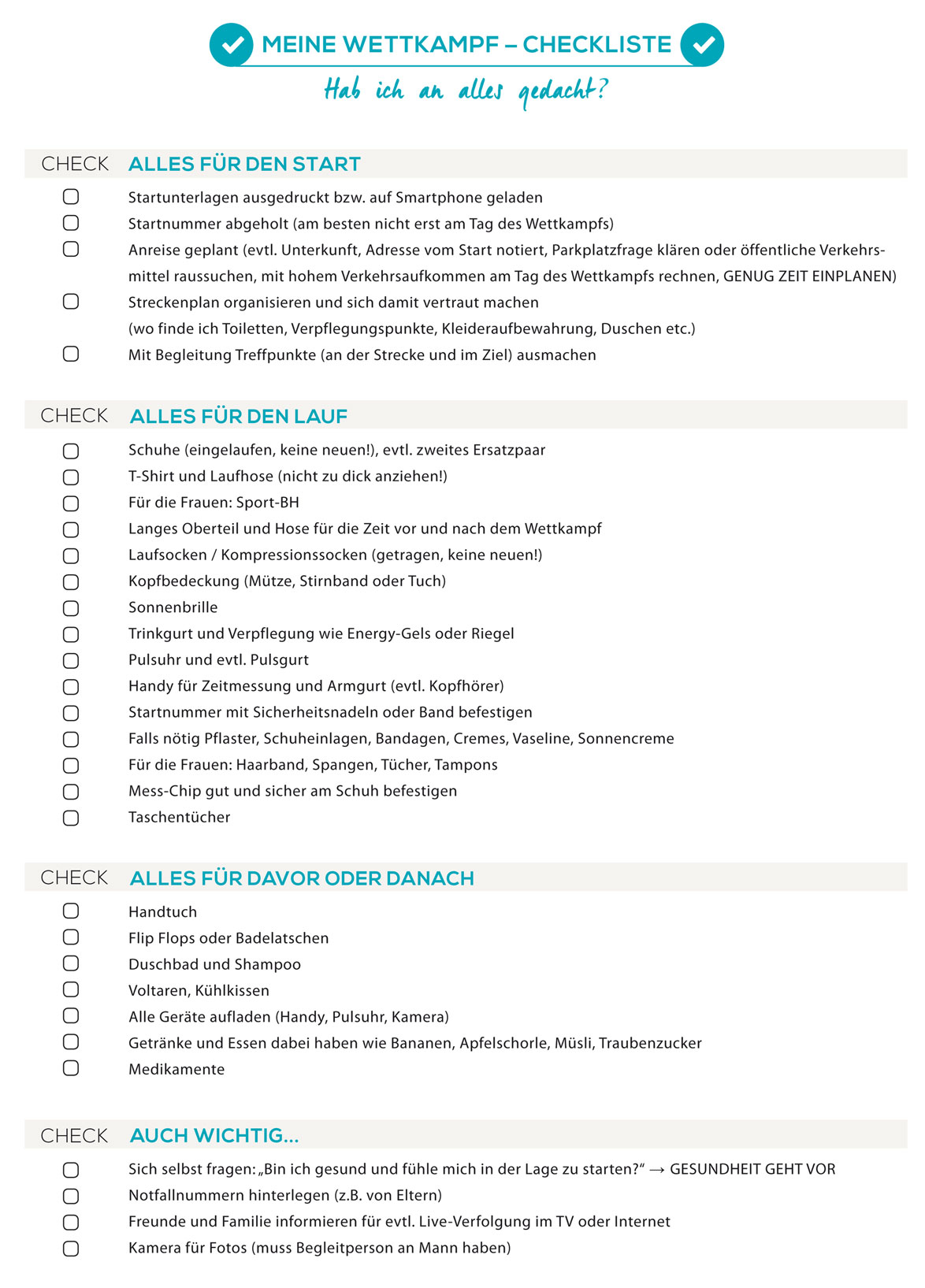 Wettkampf-Checkliste