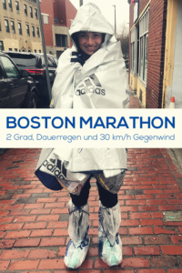 Eingepackt in Plastiktüten beim Boston Marathon, Regenmarathon, schlechtes Wetter in Boston 2018